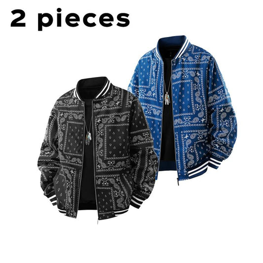 TJL Men'S Autumn-Winter Casual Classic Vintage Floral Print Baseball Neck Jacket 2 Pieces Comfortable Contrast Color Bound Edges for Daily Wearing Pilot Jacket Fashionable Men'S Coat Overcoat Jackets Business Casual Tops Western Clothing Jort Men