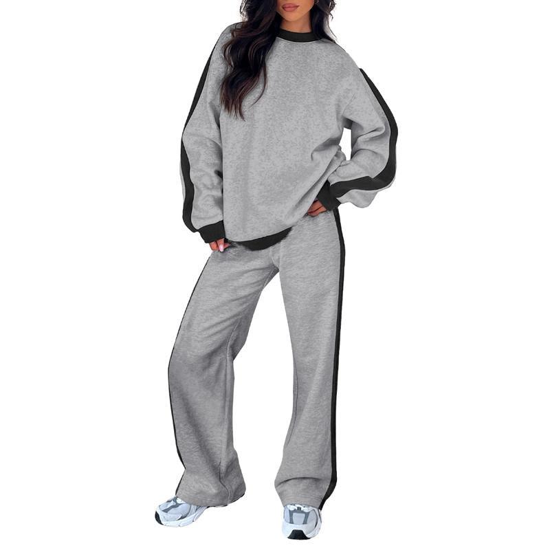 Aleumdr Women'S 2 Piece Outfit Fleece Sweatsuit Casual Lounge Matching Sets Crewneck Loose Fit Cozy Sweatshirt & Straight Leg Sweatpants Womenswear