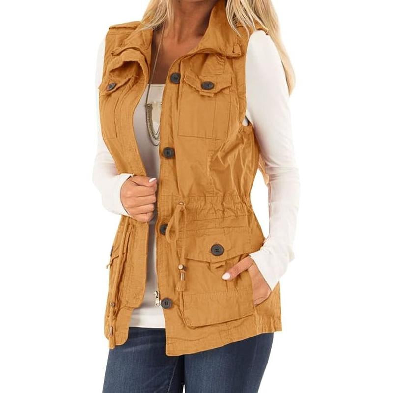 Imily Bela Women'S Casual Military Utility Vest Lightweight Sleeveless Drawstring Jackets with Pockets