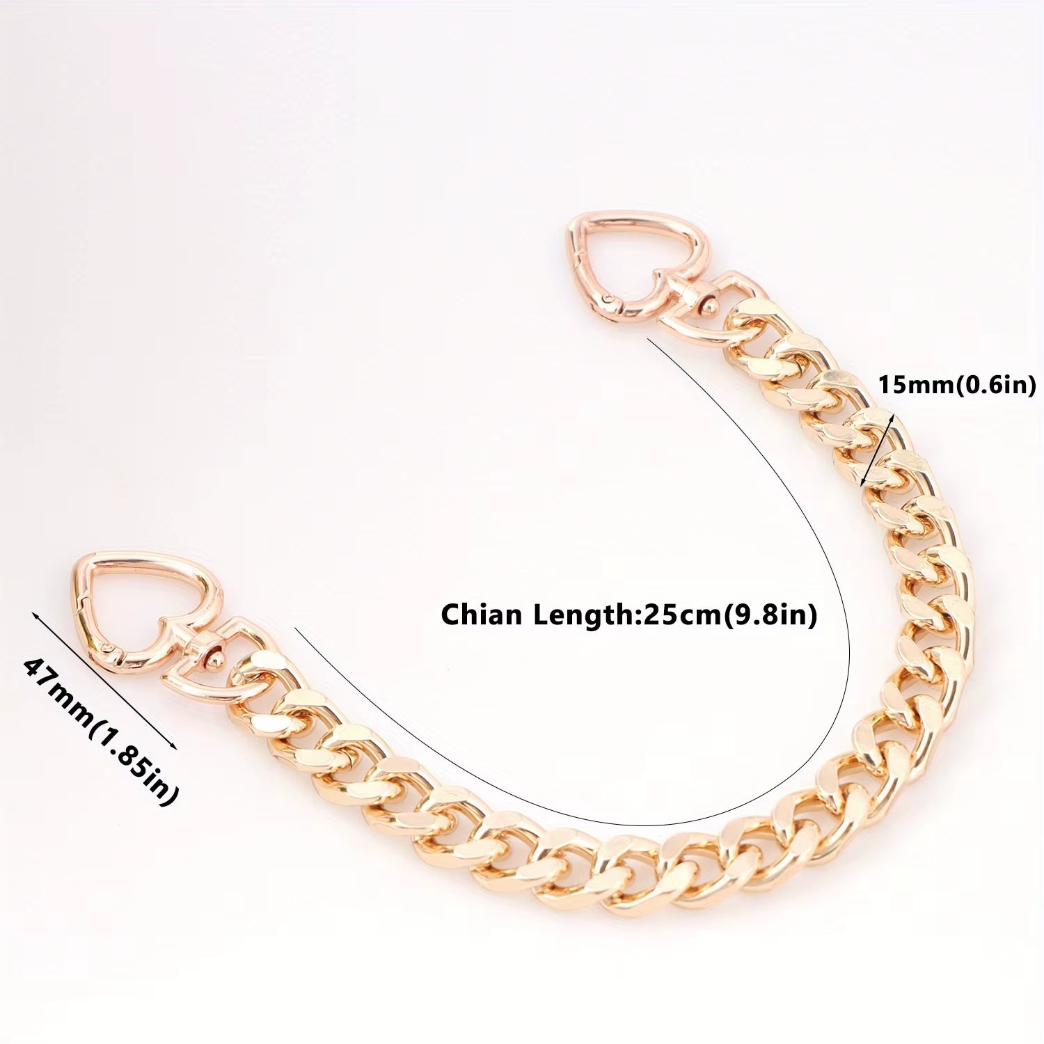 1Pc Metal Purse Chain Strap Extender Heart Shape Purse Chain for Accessory Charms, Lengthen Crossbody Shoulder Handbags Strap