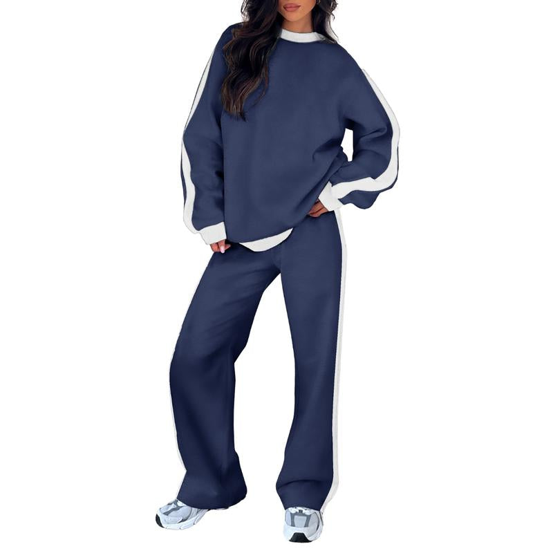 Aleumdr Women'S 2 Piece Outfit Fleece Sweatsuit Casual Lounge Matching Sets Crewneck Loose Fit Cozy Sweatshirt & Straight Leg Sweatpants Womenswear