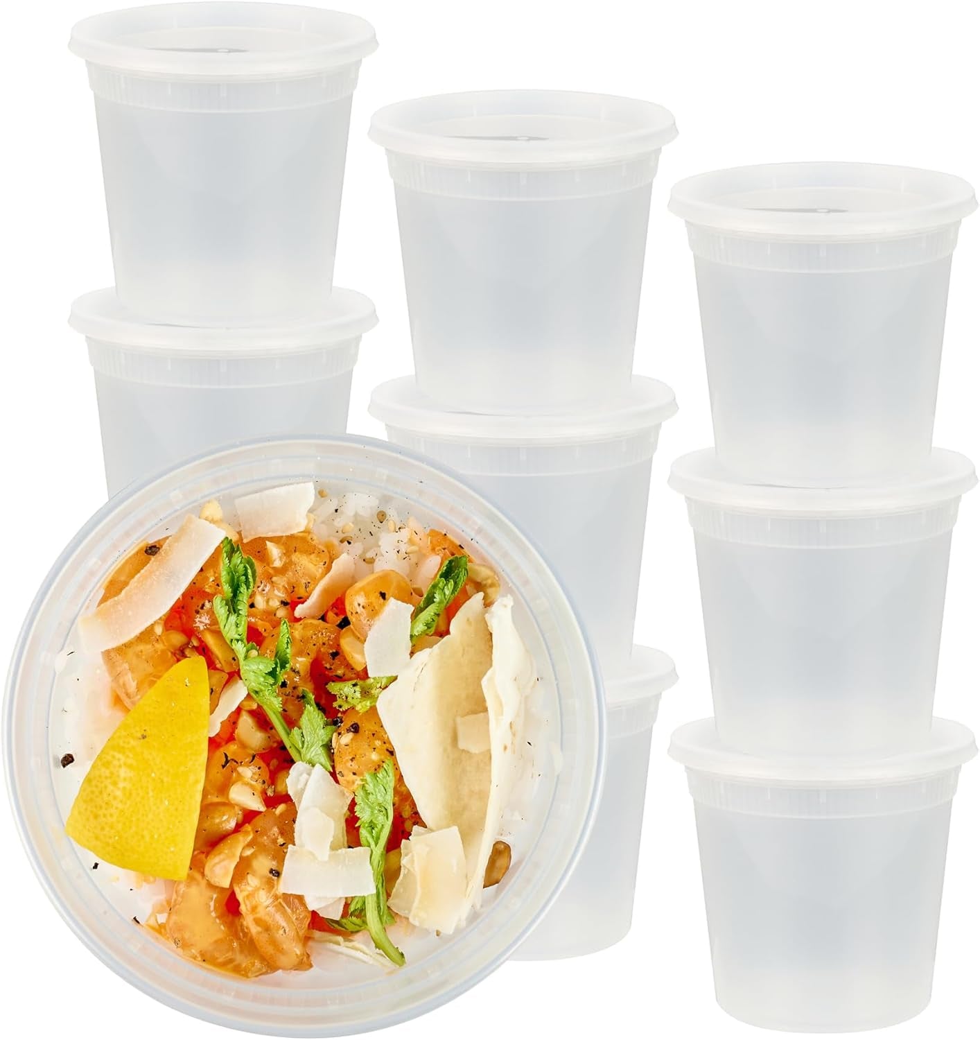-Asporto 24 Ounce to Go Boxes, 100 Microwavable round Soup Containers - Clear Plastic Lids Included, Do Not Contain BPA, Clear Plastic Soup Containers, Disposable