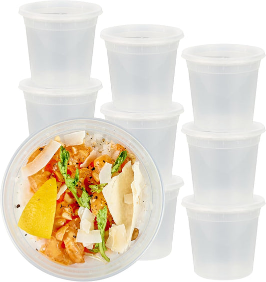 -Asporto 24 Ounce to Go Boxes, 100 Microwavable round Soup Containers - Clear Plastic Lids Included, Do Not Contain BPA, Clear Plastic Soup Containers, Disposable