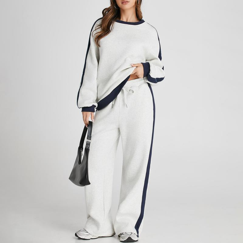 Aleumdr Women'S 2 Piece Outfit Fleece Sweatsuit Casual Lounge Matching Sets Crewneck Loose Fit Cozy Sweatshirt & Straight Leg Sweatpants Womenswear