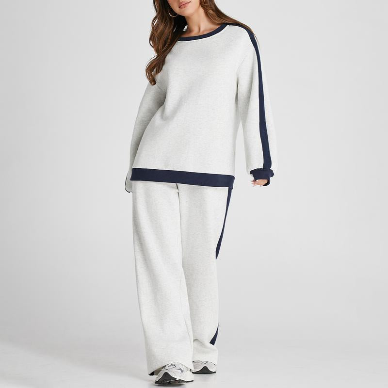 Aleumdr Women'S 2 Piece Outfit Fleece Sweatsuit Casual Lounge Matching Sets Crewneck Loose Fit Cozy Sweatshirt & Straight Leg Sweatpants Womenswear