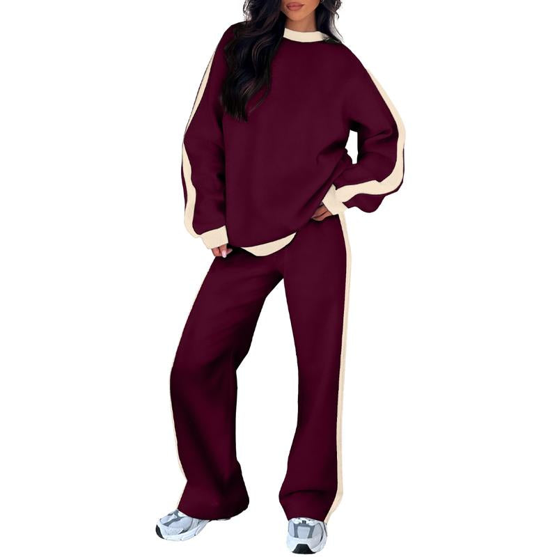 Aleumdr Women'S 2 Piece Outfit Fleece Sweatsuit Casual Lounge Matching Sets Crewneck Loose Fit Cozy Sweatshirt & Straight Leg Sweatpants Womenswear