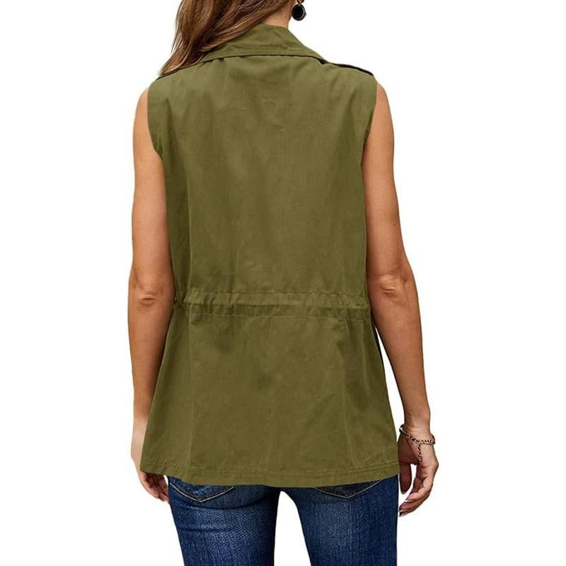 Imily Bela Women'S Casual Military Utility Vest Lightweight Sleeveless Drawstring Jackets with Pockets