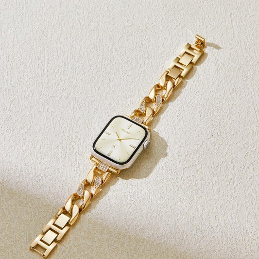 MISSAIR Luxury 14K Gold Plated Diamond Chain Bracelet Band Compatible with Apple Watch Series 10-1, SE, Ultra – Adjustable Strap for Women, Fits 38-49Mm