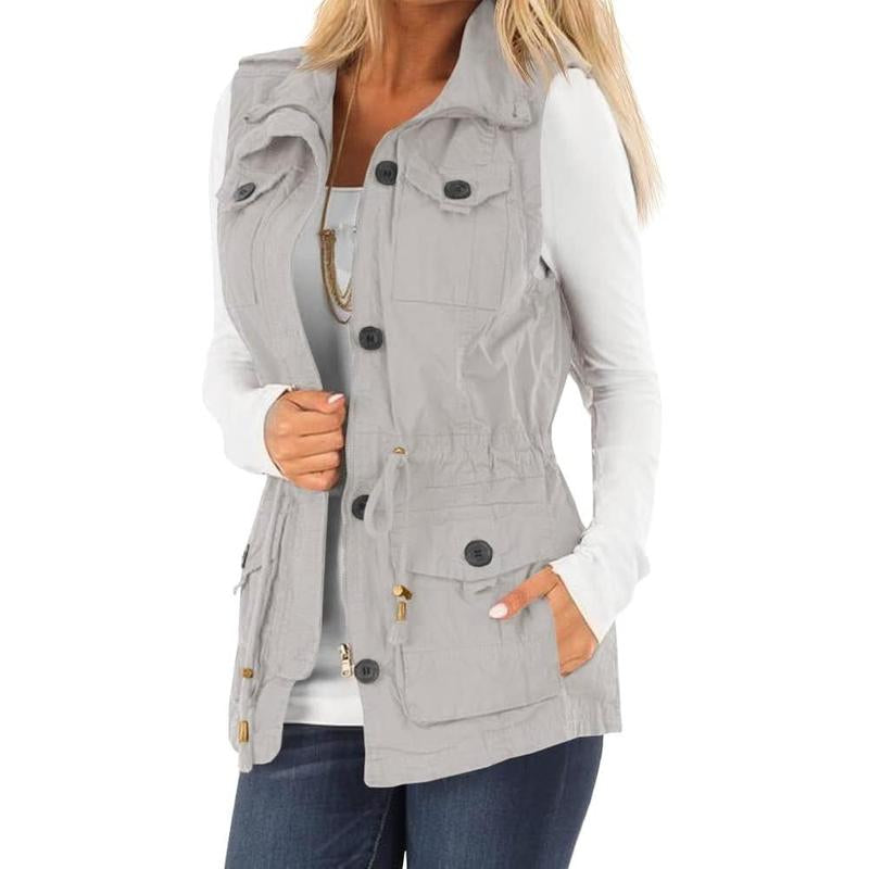 Imily Bela Women'S Casual Military Utility Vest Lightweight Sleeveless Drawstring Jackets with Pockets