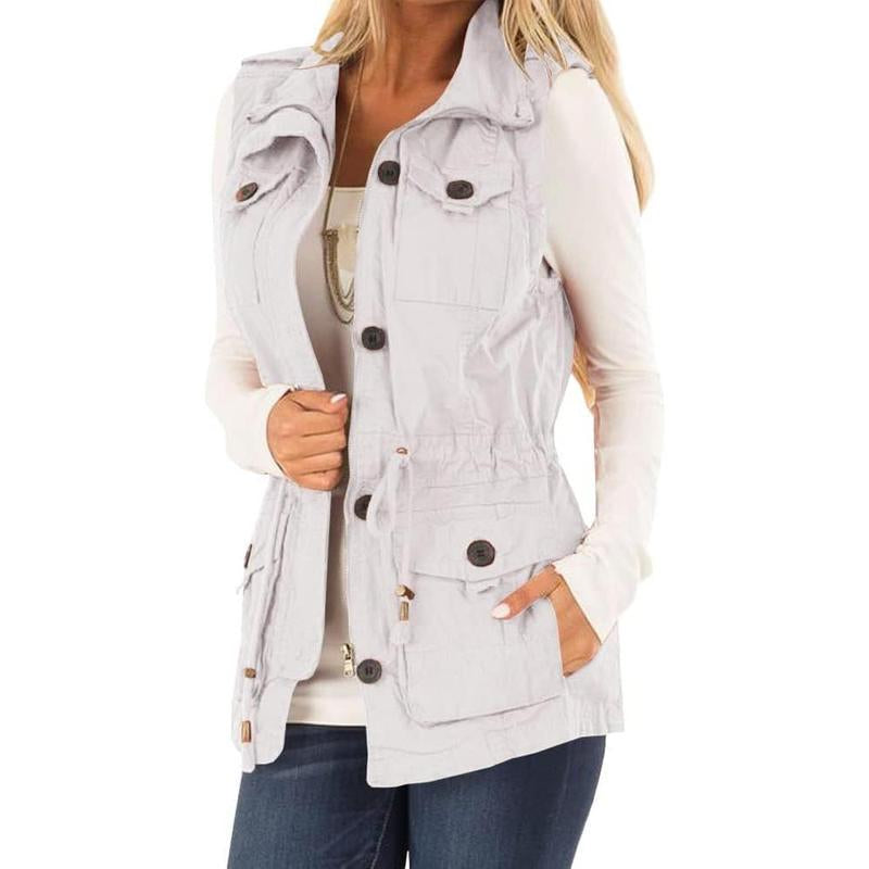 Imily Bela Women'S Casual Military Utility Vest Lightweight Sleeveless Drawstring Jackets with Pockets