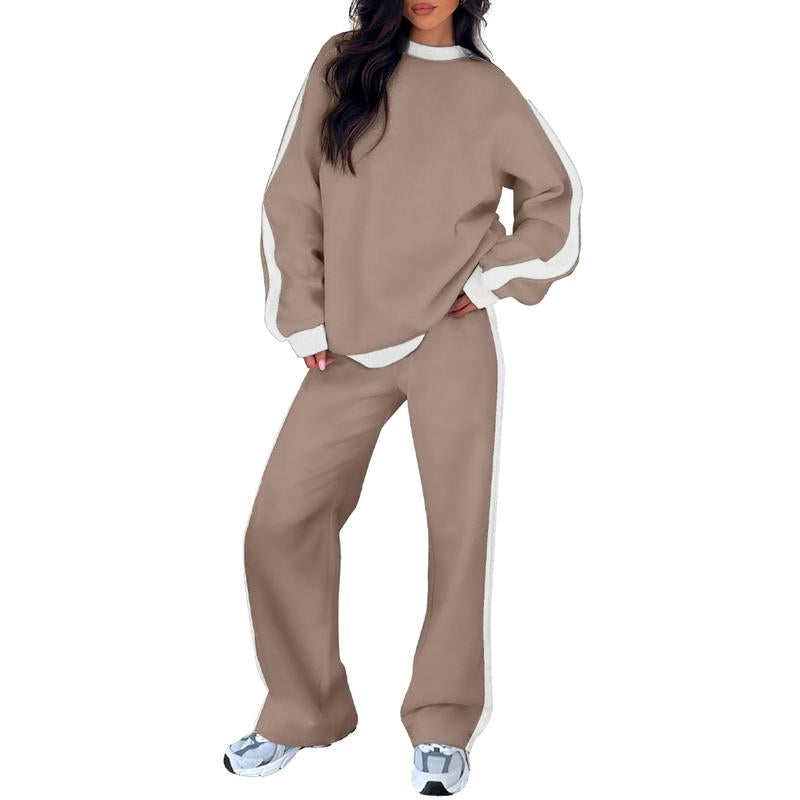 Aleumdr Women'S 2 Piece Outfit Fleece Sweatsuit Casual Lounge Matching Sets Crewneck Loose Fit Cozy Sweatshirt & Straight Leg Sweatpants Womenswear
