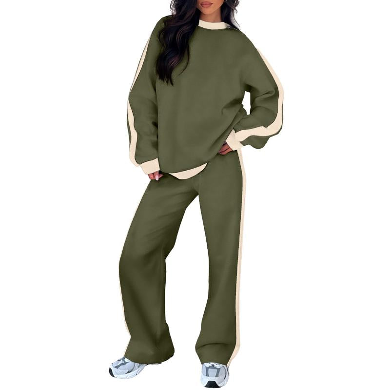Aleumdr Women'S 2 Piece Outfit Fleece Sweatsuit Casual Lounge Matching Sets Crewneck Loose Fit Cozy Sweatshirt & Straight Leg Sweatpants Womenswear