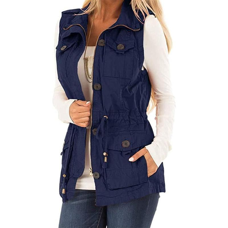 Imily Bela Women'S Casual Military Utility Vest Lightweight Sleeveless Drawstring Jackets with Pockets