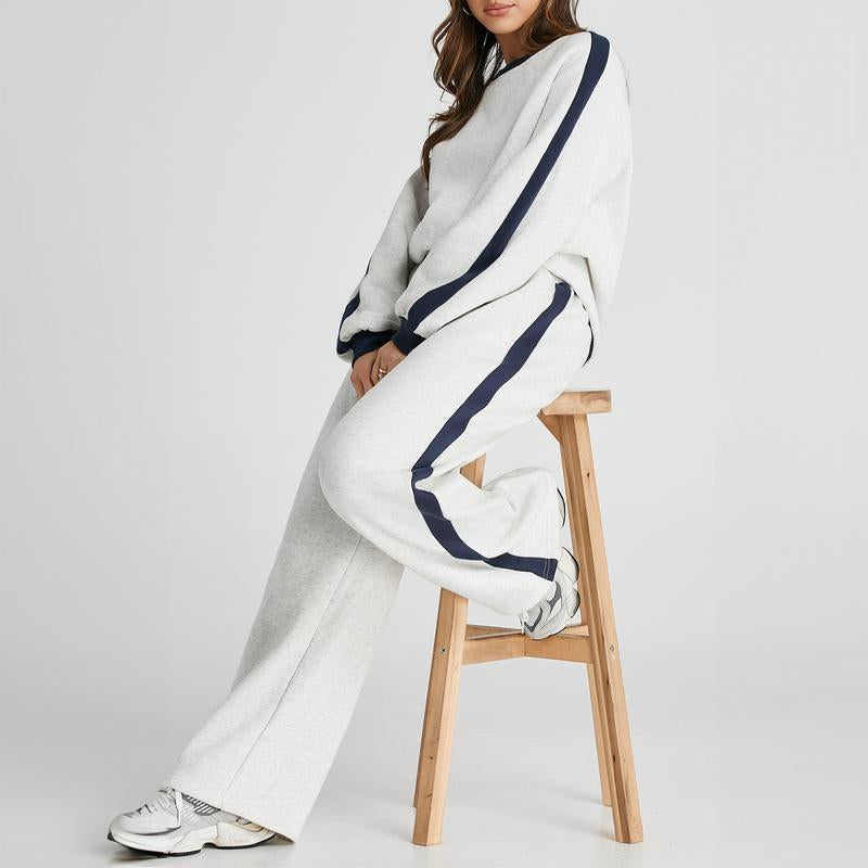 Aleumdr Women'S 2 Piece Outfit Fleece Sweatsuit Casual Lounge Matching Sets Crewneck Loose Fit Cozy Sweatshirt & Straight Leg Sweatpants Womenswear