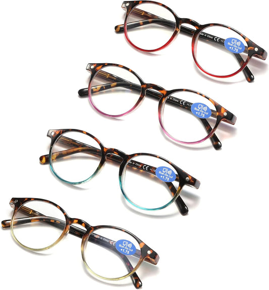 Reading Glasses for Women - Blue Light Blocking Ladies Spring Hinge Readers with Pouches anti Eyestrain/Glare Women'S Computer Eyeglasses (4 Pairs Mix Color, 1.00)