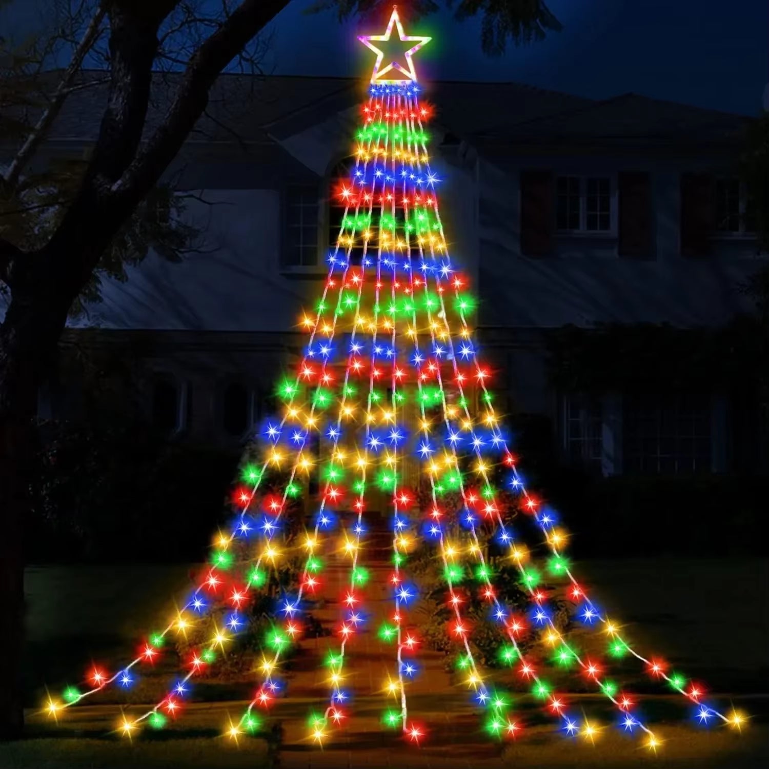 9X3.5M Christmas Decorations Star String Lights 350 LED Waterfall Tree Lights with Topper Star for Holiday Wedding Outdoor Decor