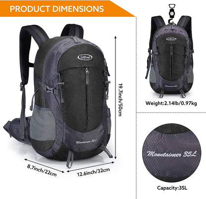 35L hiking backpack | Water resistant travel daypack | Outdoor sports backpack | Lightweight trekking bag | Black hiking daypack | Backpack with rain cover | Camping travel backpack | Men women outdoor bag | Large capacity hiking pack | Waterproof adventure backpack