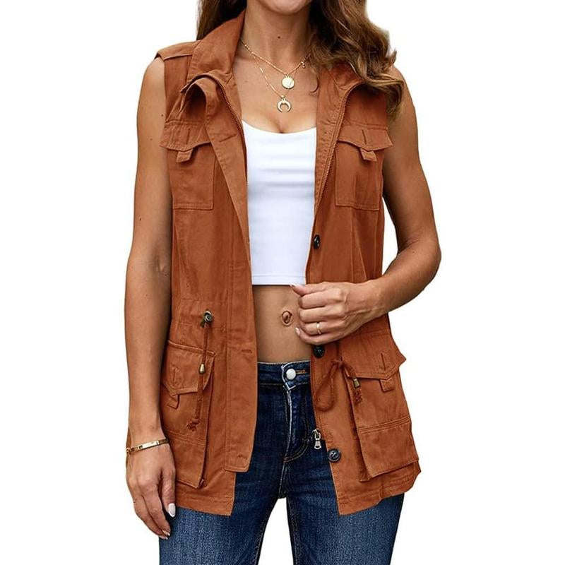 Imily Bela Women'S Casual Military Utility Vest Lightweight Sleeveless Drawstring Jackets with Pockets