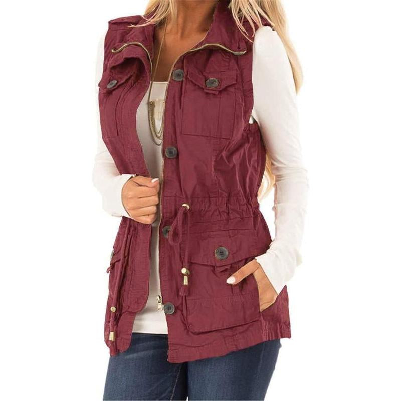 Imily Bela Women'S Casual Military Utility Vest Lightweight Sleeveless Drawstring Jackets with Pockets
