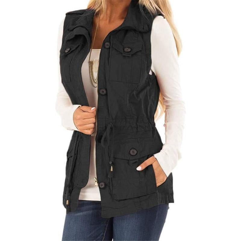 Imily Bela Women'S Casual Military Utility Vest Lightweight Sleeveless Drawstring Jackets with Pockets