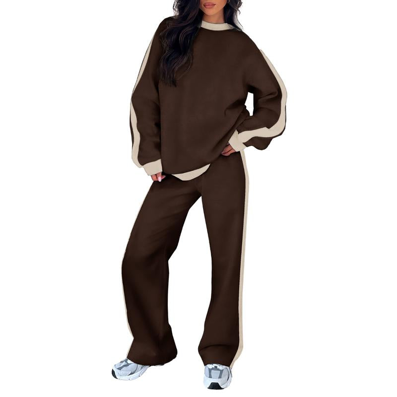 Aleumdr Women'S 2 Piece Outfit Fleece Sweatsuit Casual Lounge Matching Sets Crewneck Loose Fit Cozy Sweatshirt & Straight Leg Sweatpants Womenswear