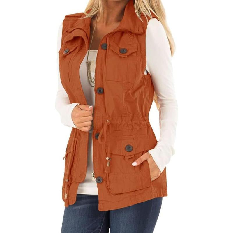 Imily Bela Women'S Casual Military Utility Vest Lightweight Sleeveless Drawstring Jackets with Pockets