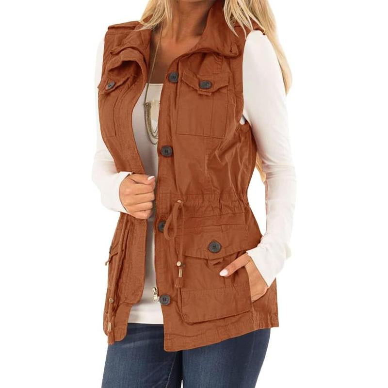 Imily Bela Women'S Casual Military Utility Vest Lightweight Sleeveless Drawstring Jackets with Pockets